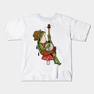 Tattoo Art Sad Frog on toadstool with banjo Kids T-Shirt